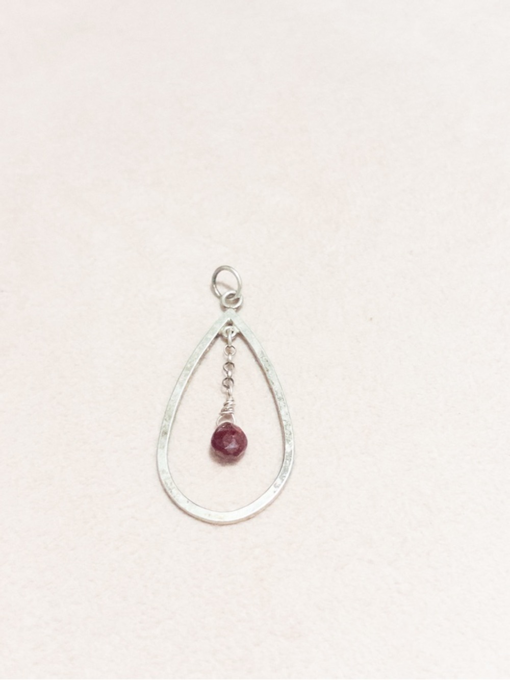 Silver Teardrop Pendant with Garnet Bead